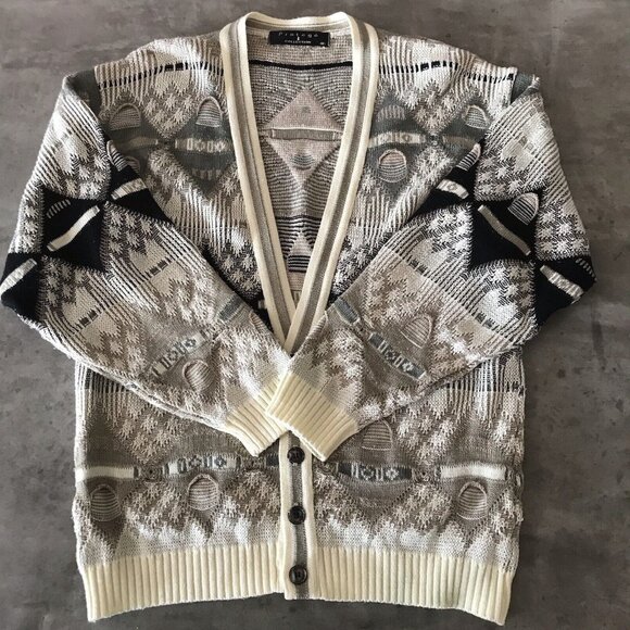 Vintage 90s Protege Sweater Men Medium 3D Knit Cardigan Hip Hop Grunge Skate USA - Picture 1 of 16